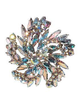 Large Vintage Sherman Signed Aurora Borealis Rhinestone Brooch – 2.75"
